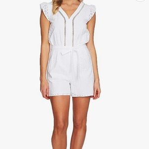 Cece Cotton Eyelet Romper - White, size 0